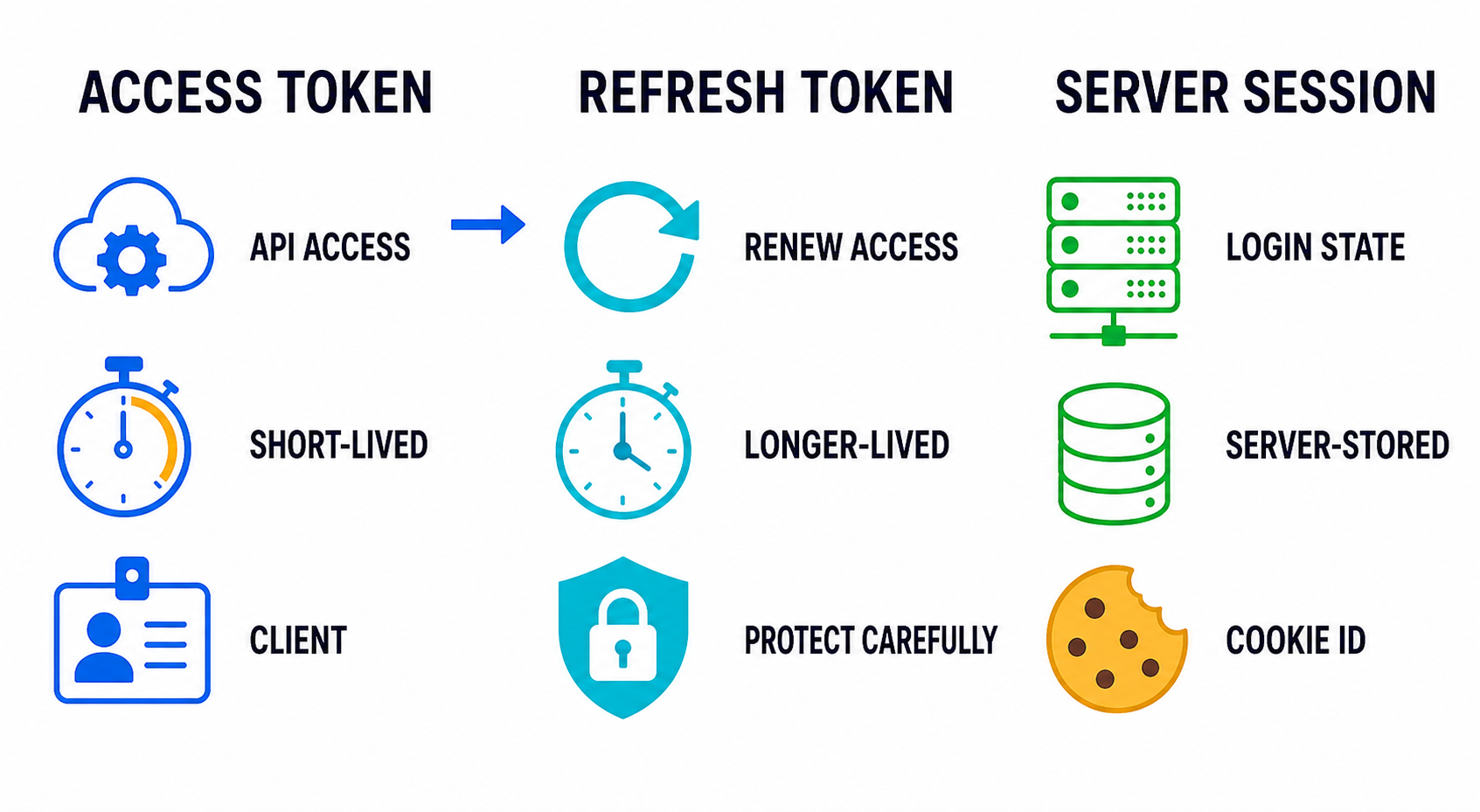 JWT access token refresh token and session comparison